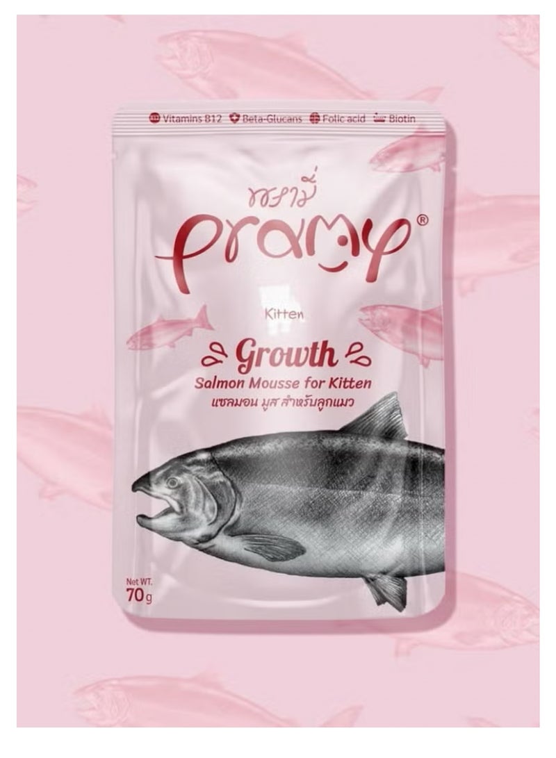 Pramy Salmon Flavored Wet Cat Food for Kittle Cats - 12 70g Envelopes - Rich in Vitamins and Omega for Healthy Growth - Image 2
